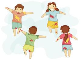 Happy Kids Character Celebrating Holi Festival on White Background. vector