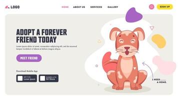 Adopt A Forever Friend Today Landing Page Design with Adorable Dog. vector