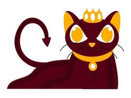 Cartoon Character Of Queen Cat With Noise Effect In Yellow And Dark Red Color. vector