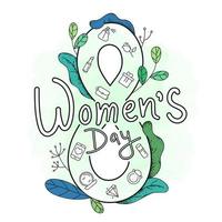 8 Number with Elements and Leaves on White Background for Women's Day. vector