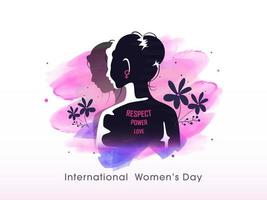 Female Face with Given Message Respect, Power, Love and Flowers on Watercolor Effect Brush Stroke Background for International Women's Day. vector