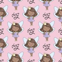 FAIRY Princess Cartoon Seamless Pattern Vector Illustration