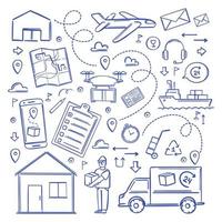 FAST DELIVERY Services Big Collection Symbols Hand Drawn Set vector