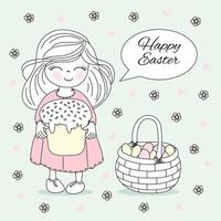 HAPPY EASTER GIRL Religious Holiday Vector Illustration Set