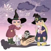 HALLOWEEN FUN Mystic Holiday Cartoon Vector Illustration Set