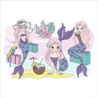 MERMAID VACATION JOURNEY Cruise Girl Vector Illustration Set