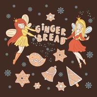 GINGERBREAD MAGIC Fairy Princess Vector Illustration Set