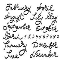 MONTHS AND DATES Handwriting Text Vector Illustration Set