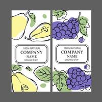 PEAR GRAPE LABELS Vertical Sketch Vector Illustration Set