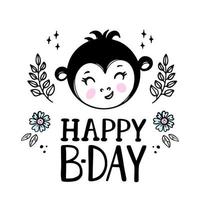 MONKEY BIRTHDAY Baby Cartoon Clip Art Vector Illustration Set