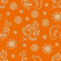 ETHNIC ORANGE Doodle Vector Illustration Seamless Pattern