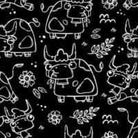 FUNNY COW IN SKETCH Seamless Pattern Vector Illustration