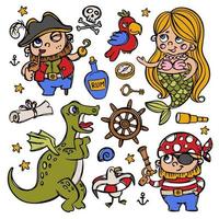 MERMAID AND PIRATES Nautical Objects Vector Illustration Set