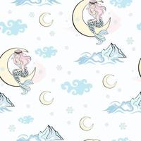 MOON MERMAID PATTERN Seamless Background Vector Illustration