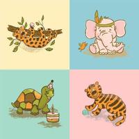 FUNNY ANIMALS Cute Cartoon Circus Zoo Hand Drawn Vector Set