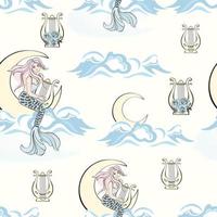 HARP MERMAID PATTERN Seamless Background Vector Illustration