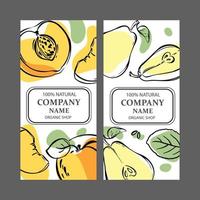 PEAR PEACH LABELS Vertical Sketch Vector Illustration Set