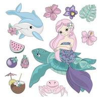 FLYING MERMAID Sea Animals Underwater Vector Illustration Set