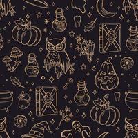 HALLOWEEN BACKGROUND Witchcraft Monocolor Sketch Pattern vector