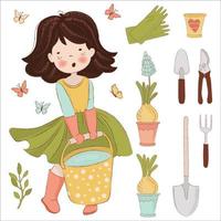 GARDEN WORK Spring Season Care Detail Vector Illustration Set