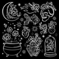 LOVE MAGICA Witchcraft Symbol Monochrome Doodle Object Set vector