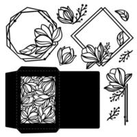 magnolia flor sobre floral vector ilustración conjunto