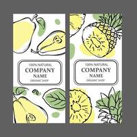 PEAR PINEAPPLE LABELS Vertical Sketch Vector Illustration