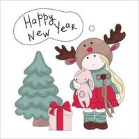 HAPPY CHRISTMAS Tilda Doll New Year Vector Illustration Set