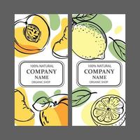 PEACH LEMON LABELS Vertical Sketch Vector Illustration Set