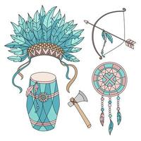 INDIANS LIFE American Native Hero Attributes Vector Set