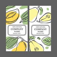 PEAR MANGO LABELS Vertical Sketch Vector Illustration Set