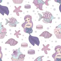 MERMAID INVITES Sea Girl Seamless Pattern Vector Illustration