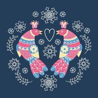 FOLK WINTER BIRD Ethnic Ornament Vector Illustration Set