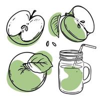 GREEN APPLE JUICE Fresh Smoothie Vector Illustration Set