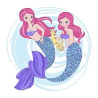 MERMAID SQUID Princess Sea Animal Vector Illustration Set