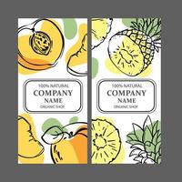 PEACH PINEAPPLE LABELS Vertical Sketch Vector Illustration