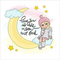 MOON GIRL Good Night Magic Cartoon Vector Illustration Set