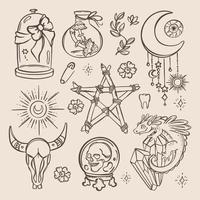 ESOTERIC SYMBOLS MONOCHROME Witchcraft Element Doodle Sketch vector