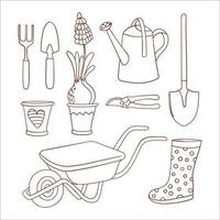 GARDENING CARES Spring Work Details Vector Illustration Set