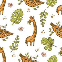 GIRAFFE AND LEOPARD Hand Drawn Grunge Seamless Pattern vector