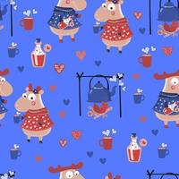 ELK WALK Valentine Day Seamless Pattern Vector Illustration