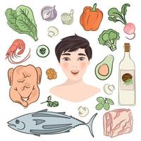 KETO MAN Healthy Food Nutrition Family Vector Illustration Set