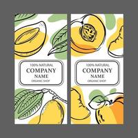 PEACH MANGO LABELS Vertical Sketch Vector Illustration Set