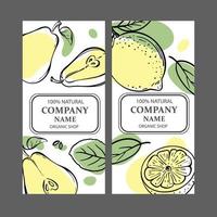 PEAR LEMON LABELS Vertical Sketch Vector Illustration Set