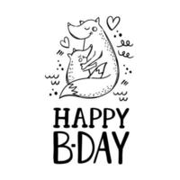 HAPPY FOX Birthday Cartoon Clip Art Vector Illustration Set