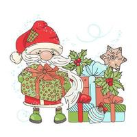 dar regalo Papa Noel nuevo año dibujos animados tarjeta vector ilustración conjunto