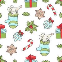 MOUSE GIFT Christmas Seamless Pattern Vector Illustration