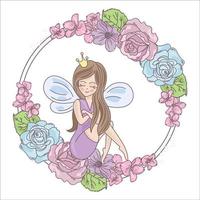 hada flores floral princesa guirnalda vector ilustración conjunto