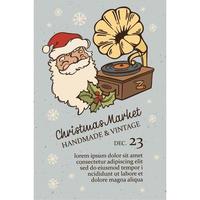 hecho a mano Clásico Navidad gramófono mercado retro póster vector