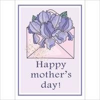 IRIS FLOWER Mother Day Greeting Card Vector Illustration Set